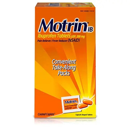 Motrin IB, Ibuprofen 200mg Tablets, NSAID Pain & Fever Reliever for Headache, Backache, Muscular Aches, Arthritis Pain Reliever, 50 Travel Packets of 2, 100 ct MotrinBuy Supplements Australia