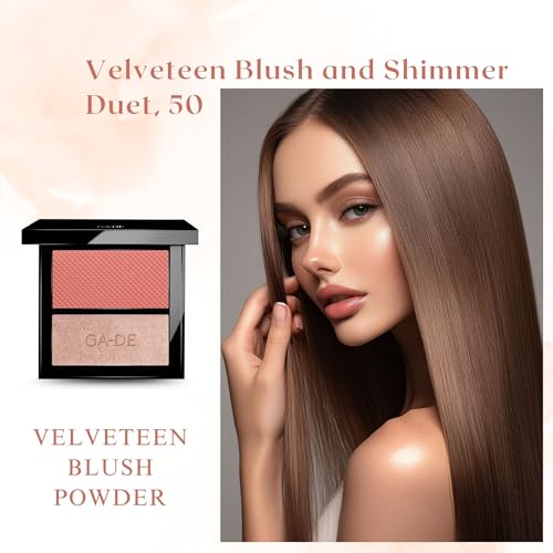 GA-DE Velveteen Blush and Shimmer Duet, 50 - Formulated with Micronized Pearls and Pigments for Sculpting Face and Décolleté - Paraben-Free - 0.26 oz GA-DEBuy Supplements Australia