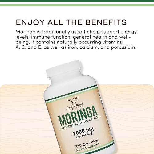 DWS Organic Moringa Capsules 1000mg - Pure Moringa Powder for Energy & Immune Support - Green Superfood Rich in Antioxidants