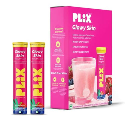 PLIX Glowy Skin 500mg Glutathione Supplement with Hyaluronic Acid, Vitamin C, E & Berries | 30 Effervescent Tablets, Strawberry Flavor PLIX - THE PLANT FIXBuy Supplements Australia