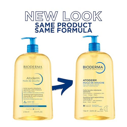 Bioderma Atoderm Shower Oil, Cleansing Oil For Face & Body, Nourishing Cleansing Oil For Dry to Atopic Sensitive Skin