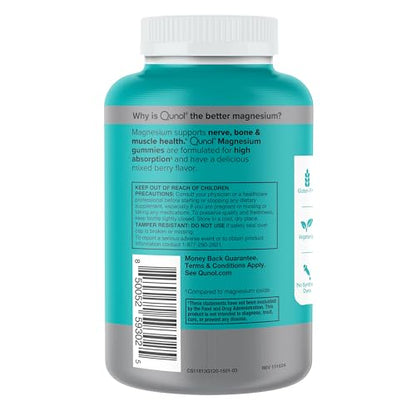Qunol Magnesium Gummies for Adults, 200mg Elemental Magnesium (from 1,750mg Magnesium Citrate), High Absorption Magnesium Supplement, Supports Nerve,