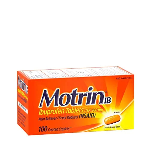 Motrin IB, Ibuprofen 200mg Tablets, Pain Reliever & Fever Reducer for Muscular Aches, Headache, Backache, Menstrual Cramps & Minor Arthritis Pain, NSAID, 100 Ct MotrinBuy Supplements Australia