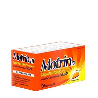 Motrin IB, Ibuprofen 200mg Tablets, Pain Reliever & Fever Reducer for Muscular Aches, Headache, Backache, Menstrual Cramps & Minor Arthritis Pain, NSAID, 100 Ct MotrinBuy Supplements Australia