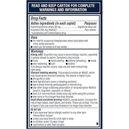 Advil PM Pain Reliever and Nighttime Sleep Aid, Ibuprofen for Pain Relief and Diphenhydramine Citrate for a Sleep Aid - 120 Coated Caplets and Pain Reliever and Fever Reducer, 10 Count Tablets AdvilBuy Supplements Australia