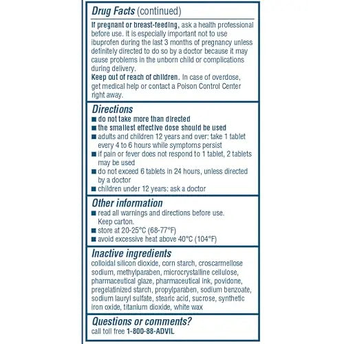 Advil Pain Reliever and Fever Reducer, Pain Relief Medicine with Ibuprofen 200mg for Headache, Backache, Menstrual Pain and Joint Pain Relief - 100 Coated Tablets AdvilBuy Supplements Australia