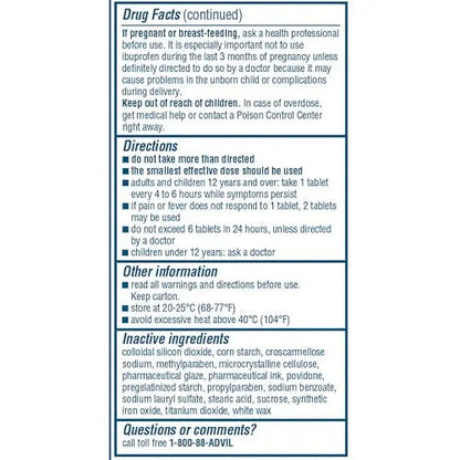 Advil Pain Reliever and Fever Reducer, Pain Relief Medicine with Ibuprofen 200mg for Headache, Backache, Menstrual Pain and Joint Pain Relief - 100 Coated Tablets AdvilBuy Supplements Australia