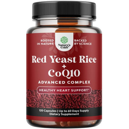 Natures Craft Red Yeast Rice with CoQ10 Supplement - Advanced Healthy Heart & Healthy Cholesterol Levels Formula for Men & Women - Red Yeast Rice Capsules with 1200 mg