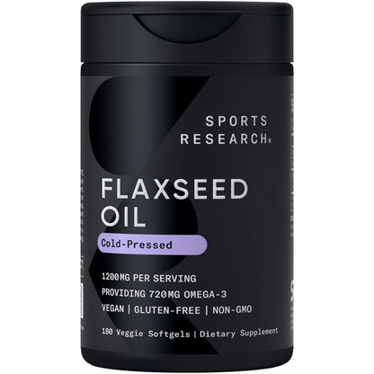 Sports Research® Vegan Flaxseed Oil (1200mg) Herbal Supplement with Plant-Based ALA Omega 3 - Vegan Certified & Non-GMO Verified - Gluten, Soy & Carrageenan Free (180 Veggie Softgels) Sports Research buy supplements Au