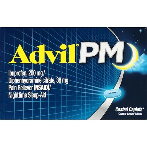 Advil PM Pain Reliever and Nighttime Sleep Aid, Pain Medicine with Ibuprofen for Pain Relief and Diphenhydramine Citrate for a Sleep Aid - 50x2 Coated Caplets AdvilBuy Supplements Australia