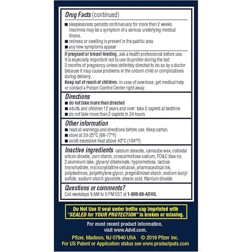 Advil PM Pain Reliever and Nighttime Sleep Aid, Ibuprofen for Pain Relief and Diphenhydramine Citrate for a Sleep Aid - 120 Coated Caplets and Pain Reliever and Fever Reducer, 10 Count Tablets AdvilBuy Supplements Australia
