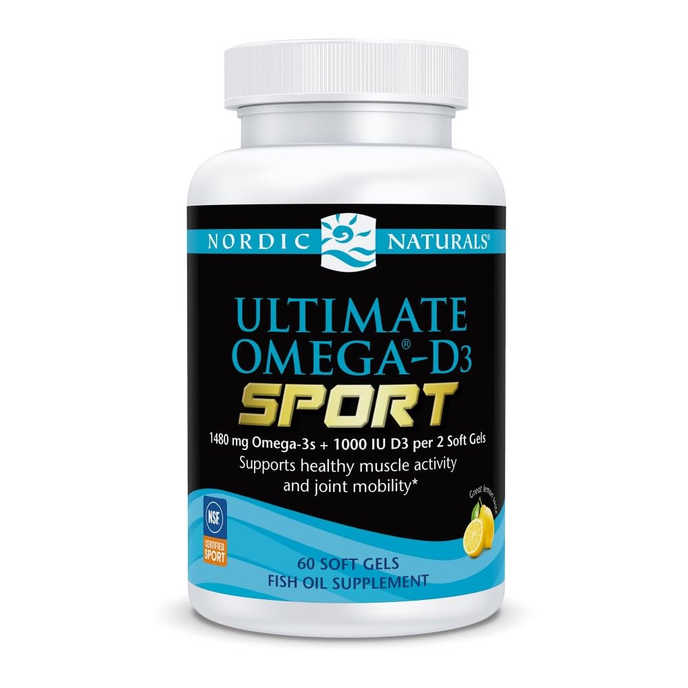 Nordic Naturals Ultimate Omega-D3 Sport, Lemon - 60 Soft Gels - 1480 mg Omega-3 + 1000 IU Vitamin D3 - NSF Certified - Supports Muscle, Bones, Focus & Endurance - 30 Servings Nordic Naturals buy supplements Au