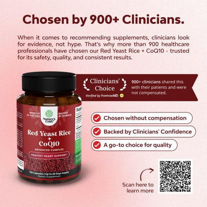 Natures Craft Red Yeast Rice with CoQ10 Supplement - Advanced Healthy Heart & Healthy Cholesterol Levels Formula for Men & Women - Red Yeast Rice Capsules with 1200 mg