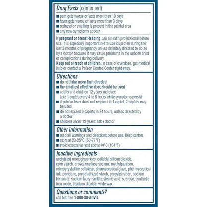 Advil Pain Reliever and Fever Reducer, Pain Relief Medicine with Ibuprofen 200mg for Headache, Backache, Menstrual Pain and Joint Pain Relief - 100 Coated Caplets AdvilBuy Supplements Australia