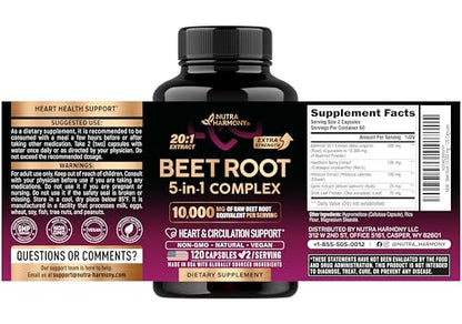 Beet Root 5-in-1 Complex Capsules - Healthy Blood Pressure Support Supplement for Heart & Circulation Support - Olive Leaf, Hawthorn Berry & Hibiscus