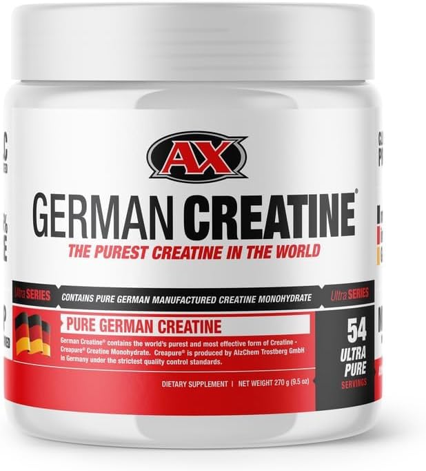 German Creatine - Micronized Creatine Monohydrate Powder, 99.99% Pure Creapure for Muscle Growth, Strength & Performance, Supports Muscle Recovery, 3rd Party Tested, Unflavored - 270g (54 Servings) German Creatine buy supplements Au