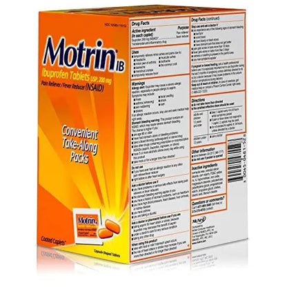 Motrin IB, Ibuprofen 200mg Tablets, NSAID Pain & Fever Reliever for Headache, Backache, Muscular Aches, Arthritis Pain Reliever, 50 Travel Packets of 2, 100 ct MotrinBuy Supplements Australia