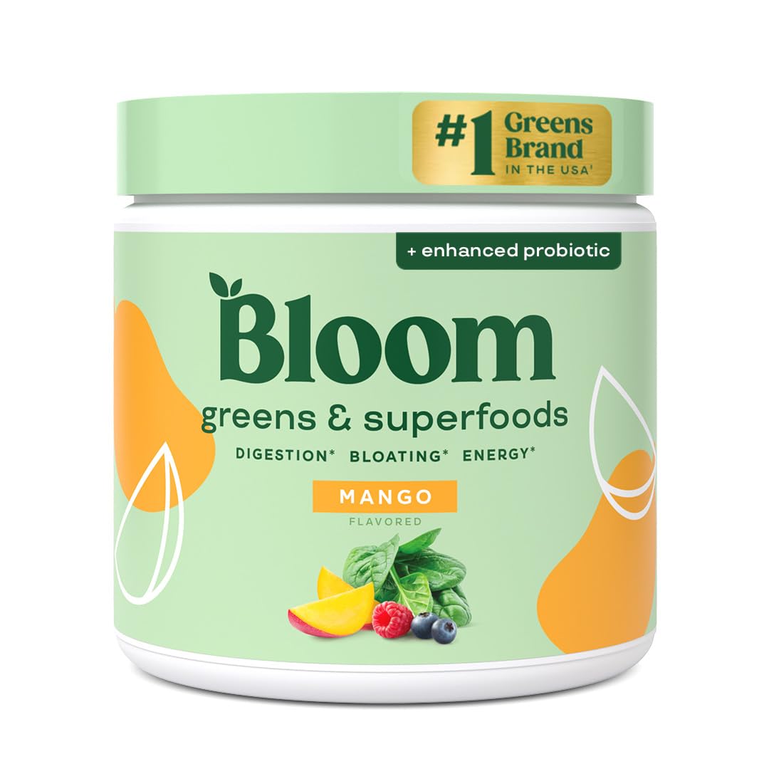 Bloom Nutrition Superfood Greens Powder, Digestive Enzymes with Probiotics and Prebiotics, Gut Health, Bloating Relief for Women, Chlorella, Green Juice Mix with Beet Root Powder, 30 SVG, Mango Bloom Nutrition buy supplements Au