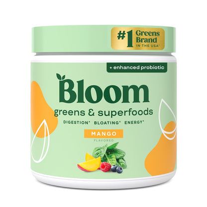 Bloom Nutrition Superfood Greens Powder, Digestive Enzymes with Probiotics and Prebiotics, Gut Health, Bloating Relief for Women, Chlorella, Green Juice Mix with Beet Root Powder, 30 SVG, Mango Bloom Nutrition buy supplements Au