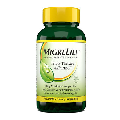 MigreLief Original Triple Therapy with Puracol - Nutritional Support for Migraine Sufferers - 60 Caplets/1 Month Supply MigreLiefBuy Supplements Australia