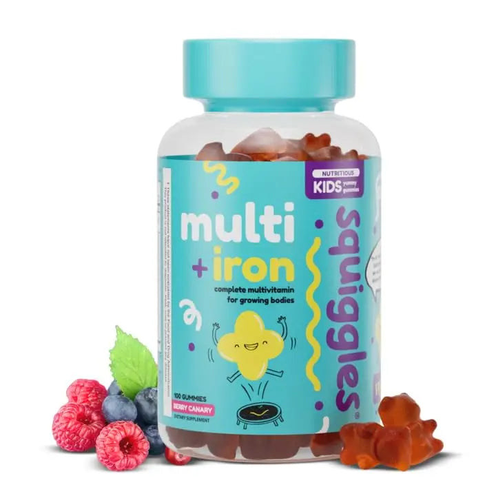 Squiggles Kids Multivitamin + Iron Gummies - Low Sugar Gummy Vitamins with Iron Supplements for Kids Squiggles