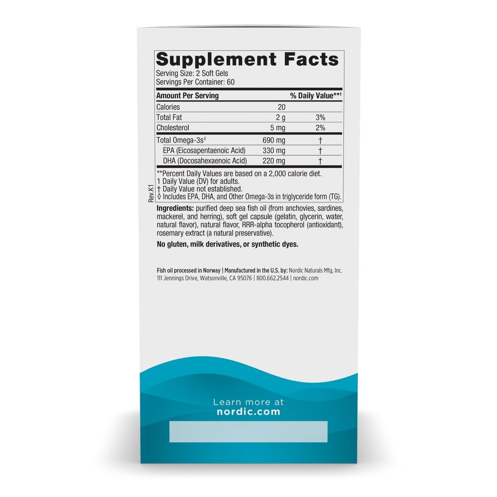 Nordic Naturals Omega-3, Lemon Flavor - 120 Soft Gels - 690 mg Omega-3 - Fish Oil - EPA & DHA - Immune Support, Brain & Heart Health, Optimal Wellness - Non-GMO - 60 Servings Nordic Naturals buy supplements Au