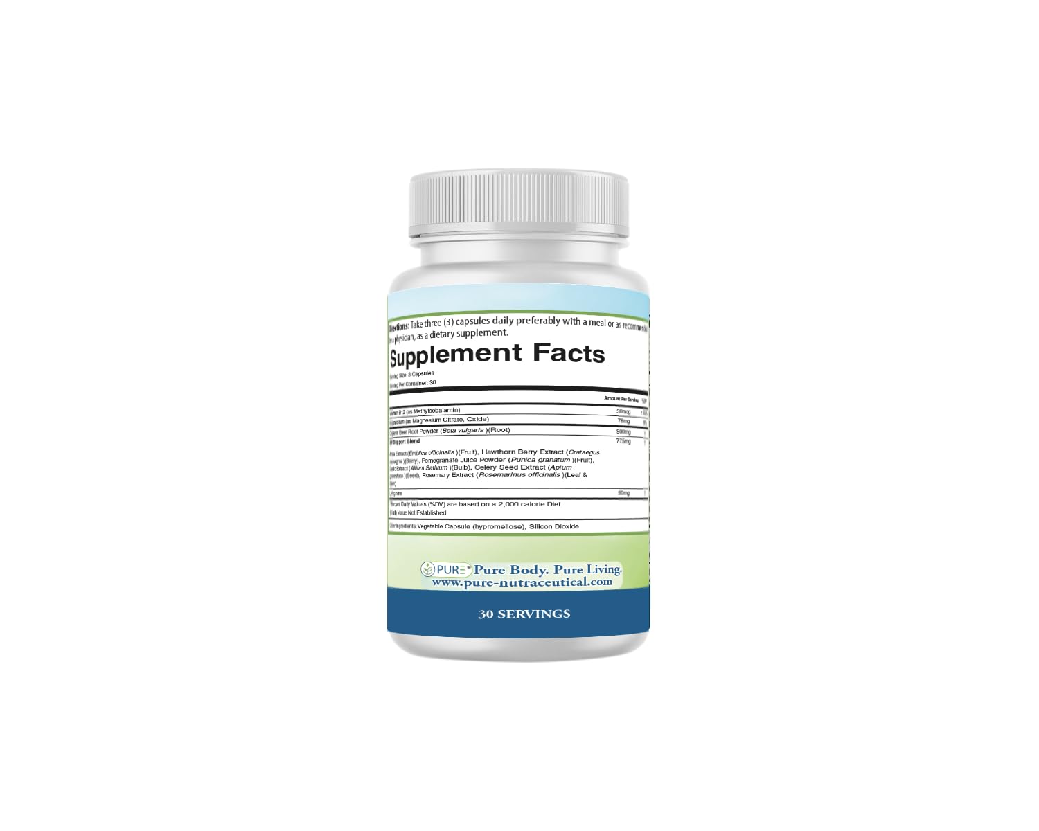 PURE® Beets+ Organic Beet Root Capsules - 900mg - 90 Count, 30 Servings - Blood Pressure & Circulation Support Supplement - with L-Arginine, Hawthorn Berry & B12 - Cardiovascular Health - Made in USA PURE buy supplements Au