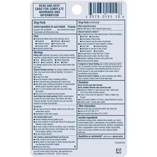 Advil PM Pain Reliever and Nighttime Sleep Aid, Ibuprofen for Pain Relief and Diphenhydramine Citrate for a Sleep Aid - 120 Coated Caplets and Pain Reliever and Fever Reducer, 10 Count Tablets AdvilBuy Supplements Australia