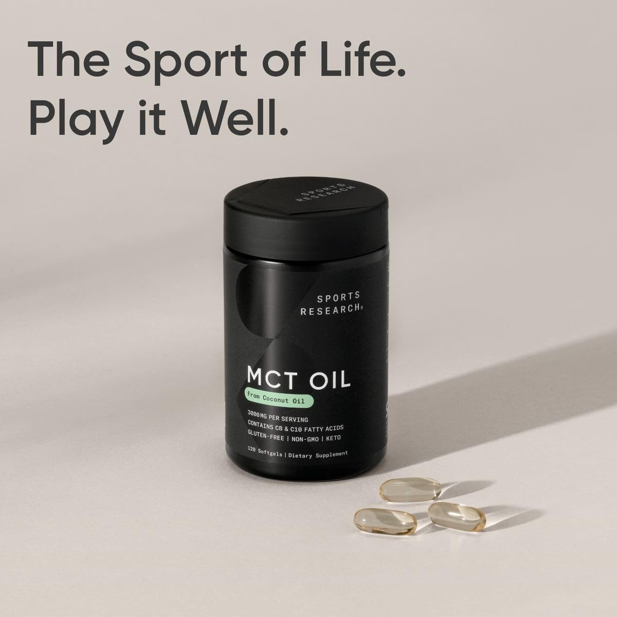 Sports Research MCT Oil Capsules derived from Coconut Oil | Keto Fuel for The Brain & Body | High Potency 3000 mg | Derived from Non-GMO Coconuts (120 Softgels) Sports Research buy supplements Au