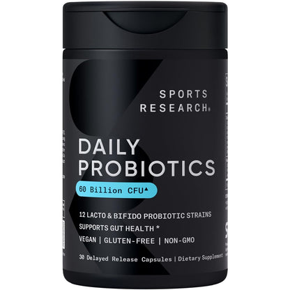 Sports Research Daily Probiotics with Prebiotics, 60 Billion CFU - Vegan Capsules for Gut Health & Digestive Support, Probiotics for Women & Men - Non-GMO Verified & Gluten Free - 30 Count Sports Research buy supplements Au