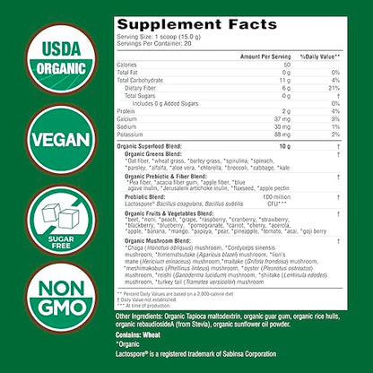 Country Farms Organic Super Greens Natural Flavor, 50 Organic Super Foods, Packed with Fiber, USDA Organic Drink Mix, Fruits, Vegetables, Mushrooms & Probiotics