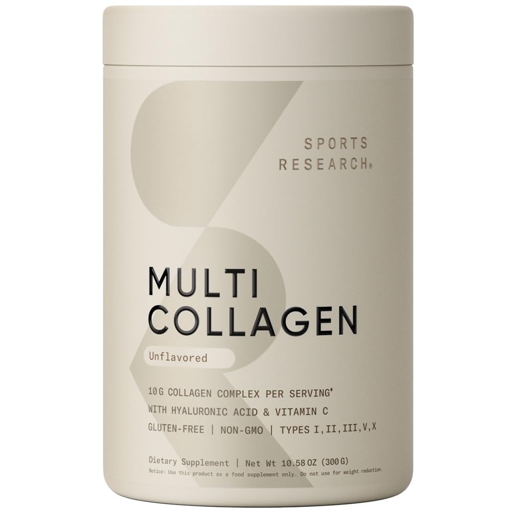 Sports Research Multi Collagen Protein Powder (Type I, II, III, V, X) with Hyaluronic Acid + Vitamin C | 5 Types of Food Based Collagen, 30 Servings (Unflavored) Sports Research buy supplements Au