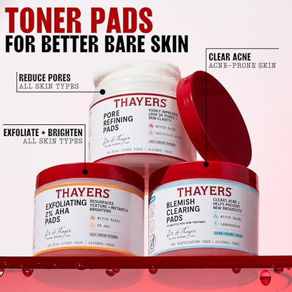 Thayers Blemish Clearing Acne Pads, Salicylic Acid Acne Treatment for Face, Pore Reducing, Exfoliating