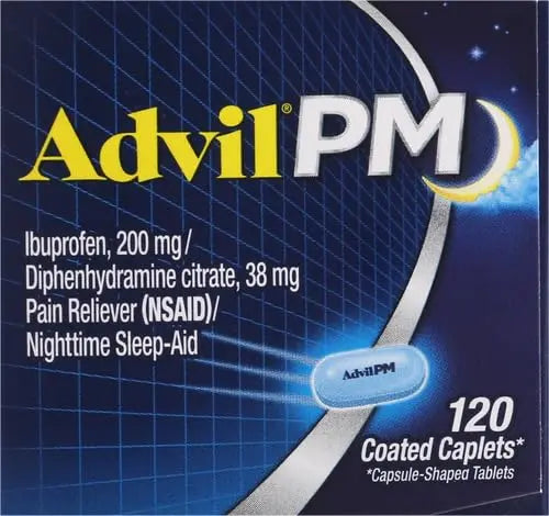 Advil PM Pain Reliever and Nighttime Sleep Aid, Pain Medicine with Ibuprofen for Pain Relief and Diphenhydramine Citrate for A Sleep Aid - 120 Coated Caplets (Pack of 2) AdvilBuy Supplements Australia