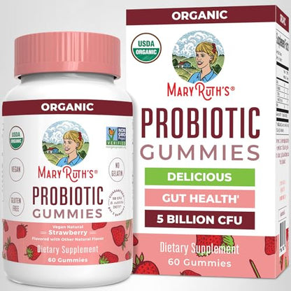 MARYRUTH'S USDA Organic Probiotic Gummies Probiotic Digestive Support | Immune Support | Digestive & Gut Health Supplement | 5 Billion CFU