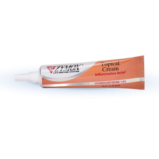 Zymox topical cream tube for inflammation relief on a white background