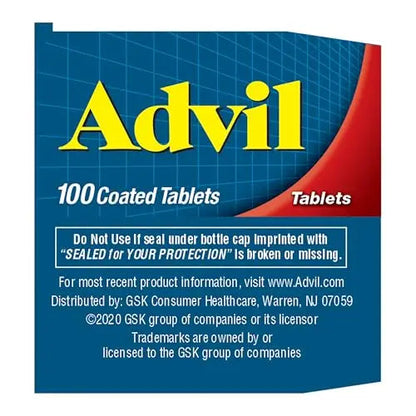Advil Pain Reliever and Fever Reducer, Pain Relief Medicine with Ibuprofen 200mg for Headache, Backache, Menstrual Pain and Joint Pain Relief - 100 Coated Tablets AdvilBuy Supplements Australia