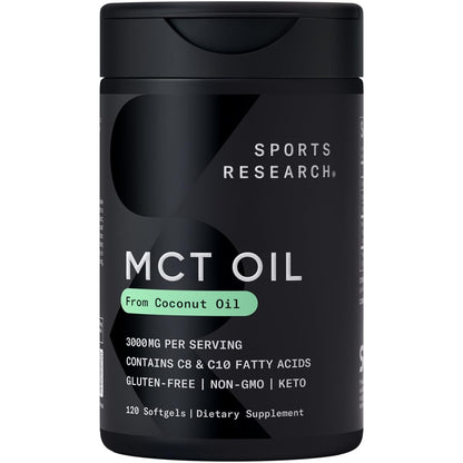 Sports Research MCT Oil Capsules derived from Coconut Oil | Keto Fuel for The Brain & Body | High Potency 3000 mg | Derived from Non-GMO Coconuts (120 Softgels) Sports Research buy supplements Au