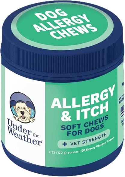 Container of Under the Weather dog allergy and itch soft chews for dogs.
