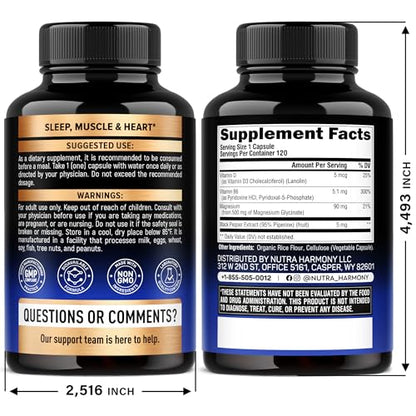 Magnesium Glycinate 500 mg - Chelated Supplement - High Absorption Form of Magnesium - Support for Sleep, Muscle & Heart Health - Made in USA, Lab Tested & Non-GMO - 120 Capsules NUTRAHARMONYBuy Supplements Australia