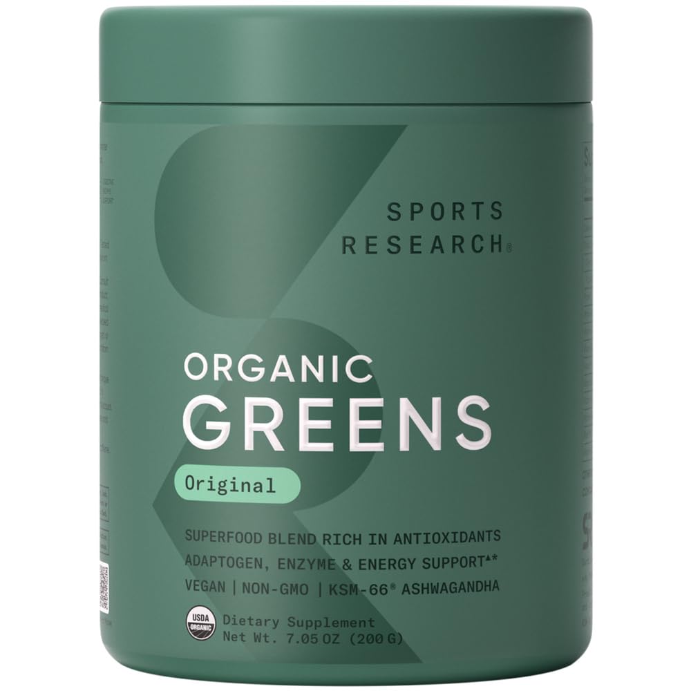 Sports Research® Organic Greens Superfood Powder w/Spirulina & Chlorella, Adaptogens, Enzymes, Probiotics & 8 VIT Bs for Gut & Mood Support* - Vegan, Sugar-Free & Low-Cal Original 20 Servings Sports Research buy supplements Au