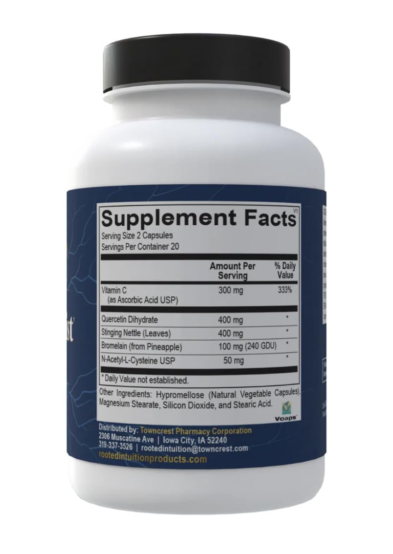 Rooted Intuition Hist Assist | Seasonal Sinus & Immune Balance Formula | Quercetin Bromelain NAC Nettle | Non-GMO Gluten Free | 40 Capsules Rooted Intuition buy supplements Au
