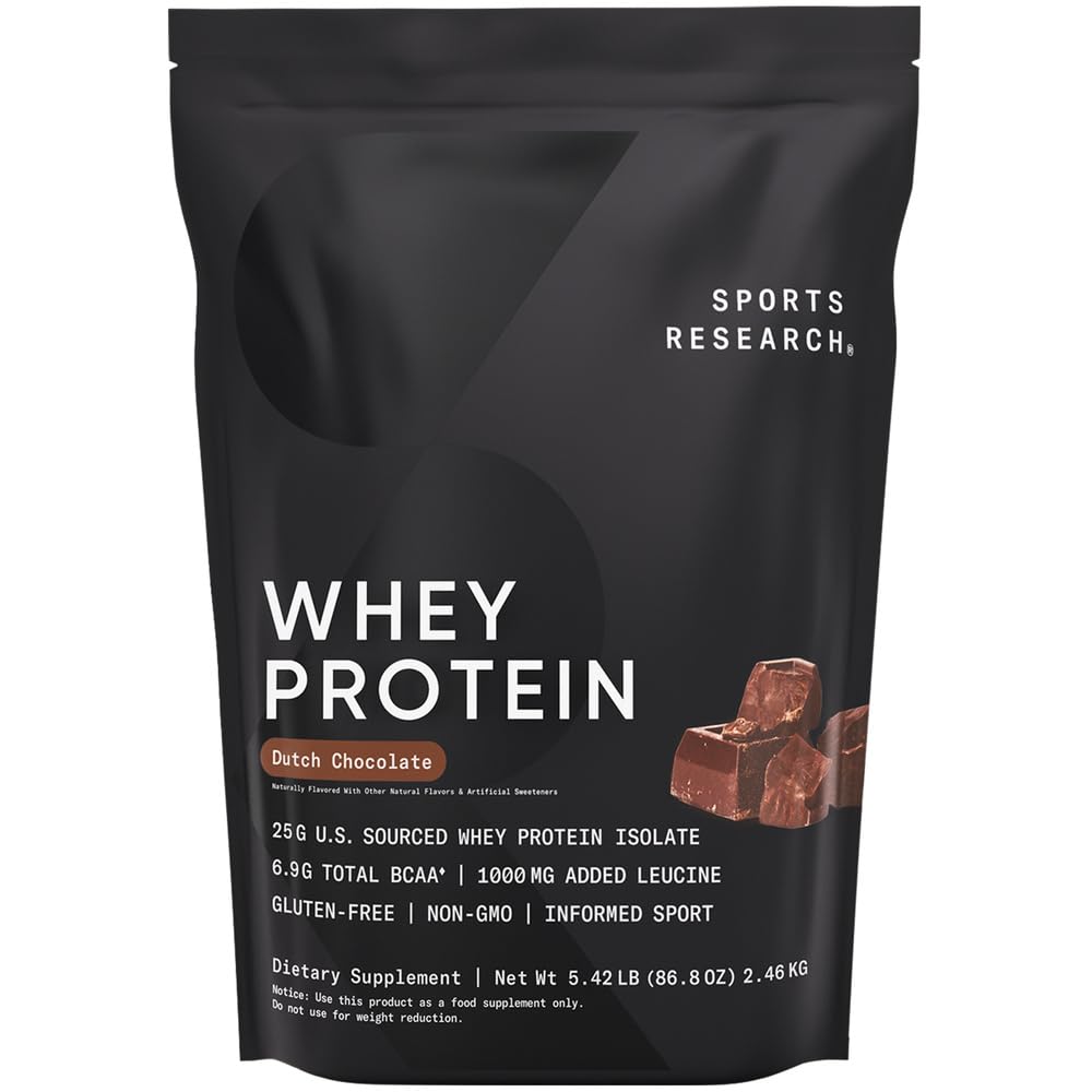 Sports Research Whey Protein Isolate - Sports Nutrition Protein Powder 25g per Serving - 5lb Bag Whey Protein - Dutch Chocolate Bulk Protein Powder, 60 Servings Sports Research buy supplements Au