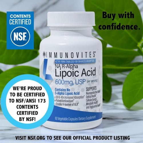 IMMUNOVITES Stabilized R-Alpha Lipoic Acid ((True)) 600mg per Serving [[High Potency & up to 40x Increased Absorption]]