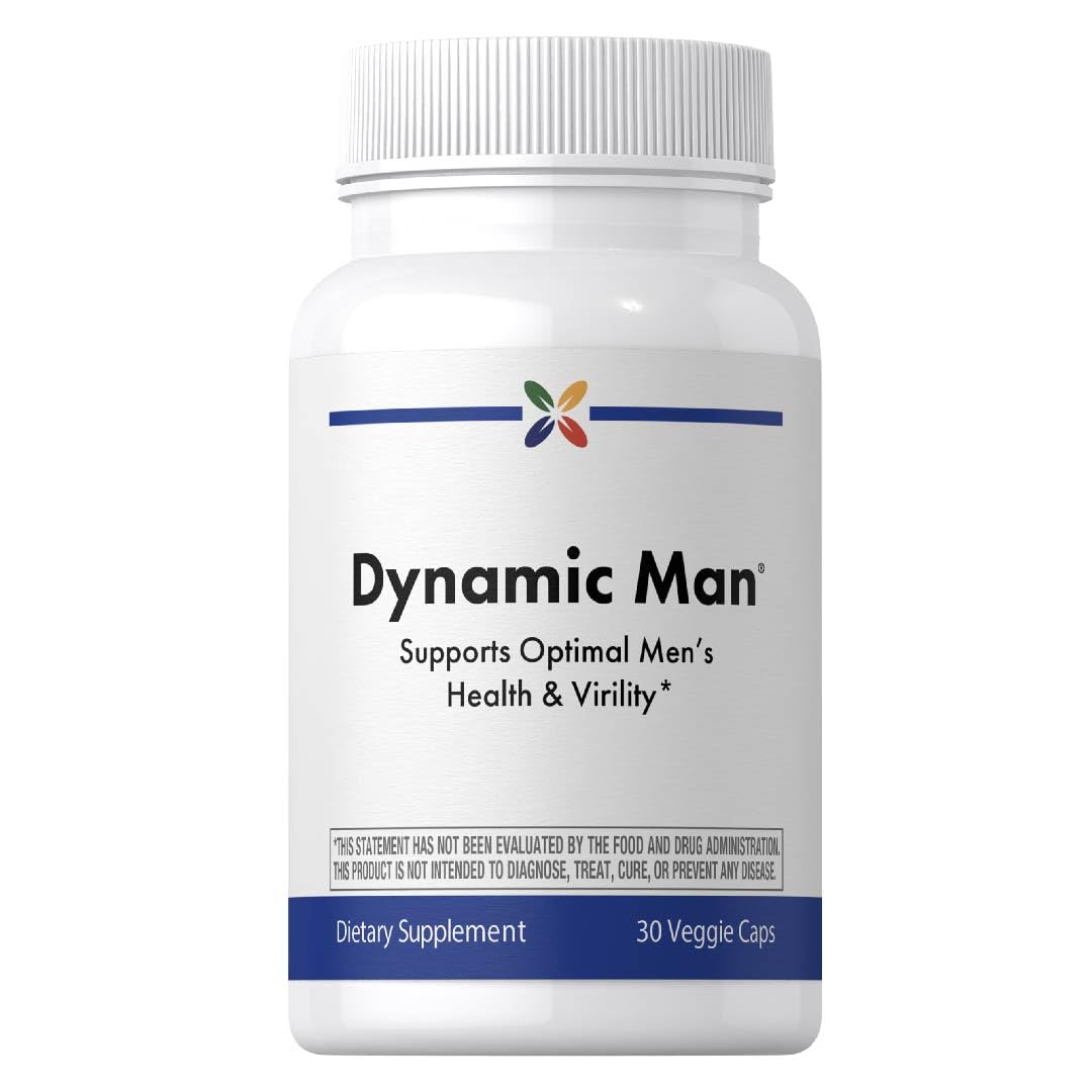 Supplement bottle labeled 'Dynamic Man' on a white background