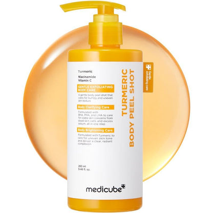 medicube Body Peel Shot with Kojic Acid and Turmeric | Gentle Body Brightening & Exfoliating Serum with BHA, LHA & PHA for Dead Skin Cells