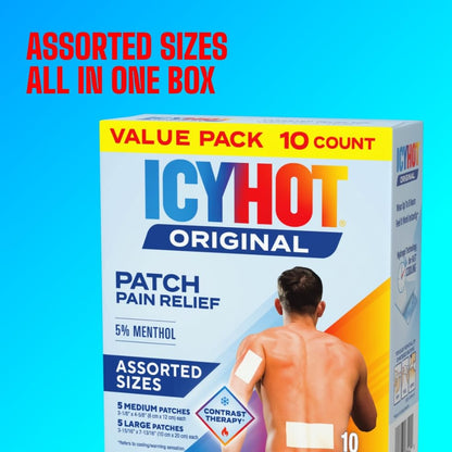 Icy Hot Original Pain Relief Patch Variety Pack with 5% Cooling Menthol for Fast-Acting Muscle and Joint Pain Relief, 5 Medium and 5 Large Comfortable Fabric Patches, 10 Ct., 2 pk Icy HotBuy Supplements Australia