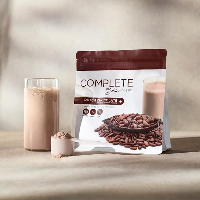 Complete by JuicePlus+ Dutch Chocolate Shakes - Plant-Based Nutrition - Whole Food Based Shake Powder with Protein, Fiber & Prebiotics - 30 Servings (2 Pouches, 15 Servings Each) Juice Plus+ buy supplements Au