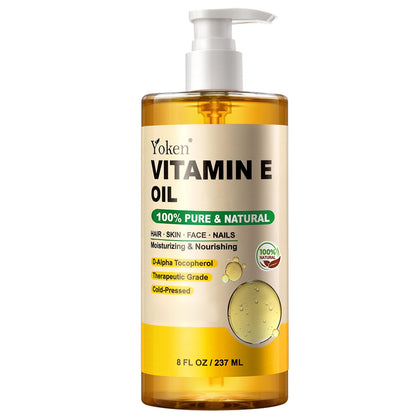 Yoken Vitamin E Oil 8 Oz Vitamin E oil for Skin Vitamine oils for Face Perfect Bath and Body Oil Cold Pressed Hexane