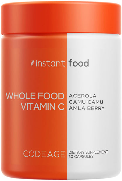 Codeage Whole Food Vitamin C Supplement - Acerola Cherry, Camu Camu, Amla Berry & Rose HIPS Blend - Citrus Bioflavonoids - Instantfood Energy Vitamins - 500mg Vitamin C Pills - Non-GMO - 60 Capsules CodeageBuy Supplements Australia
